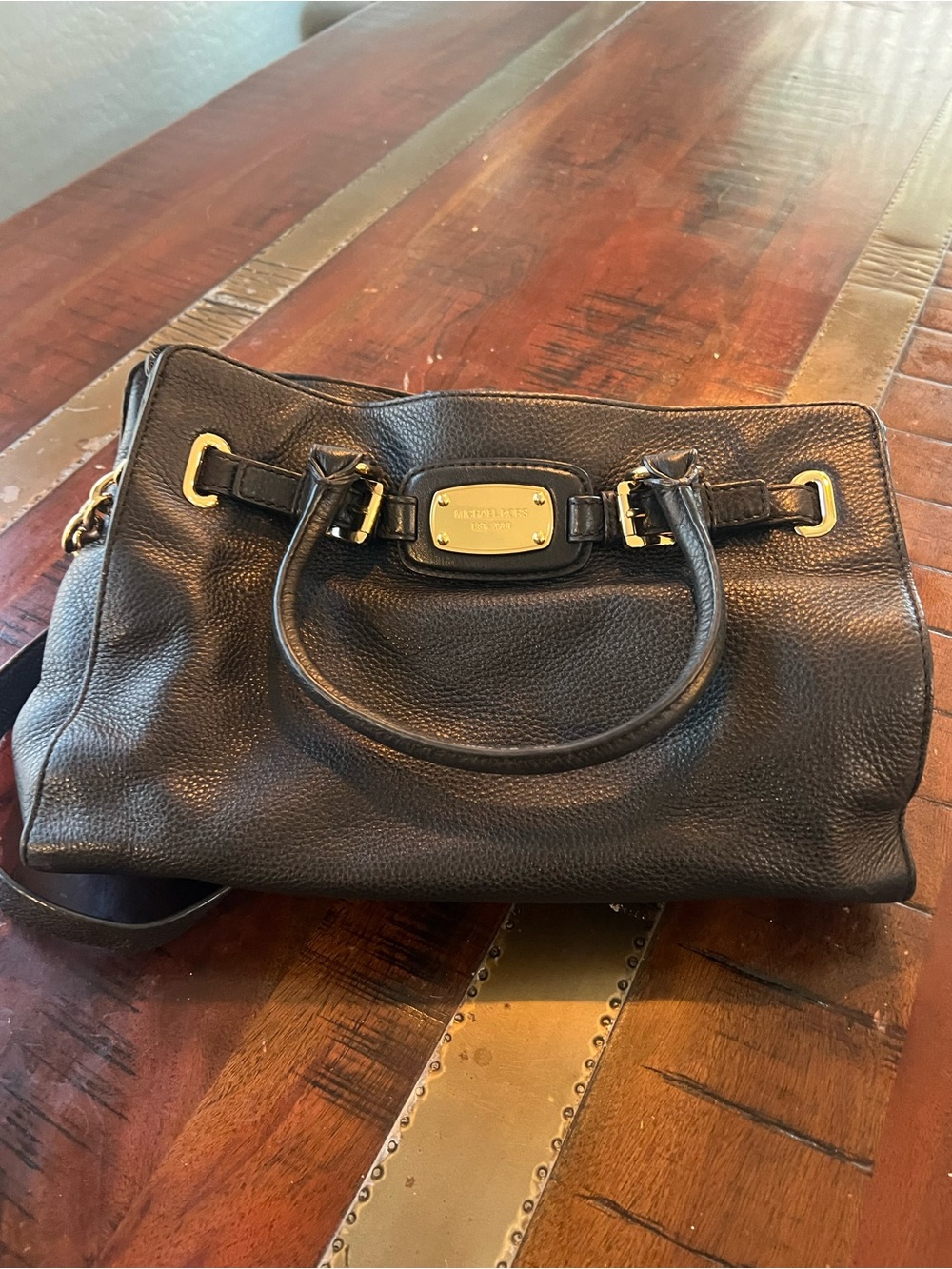 Michael Kors Hamilton Black Pebbled Leather Satchel